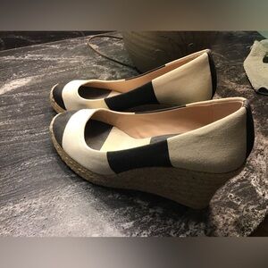 J. Crew Seville Stripe: Two-Tone white and Black Espadrille Wedges